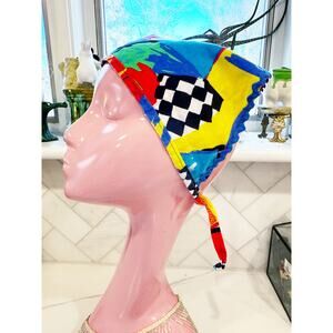 Vintage Handmade Graphic Geomatrid Head Scarf / bandanna Style Tie Cap